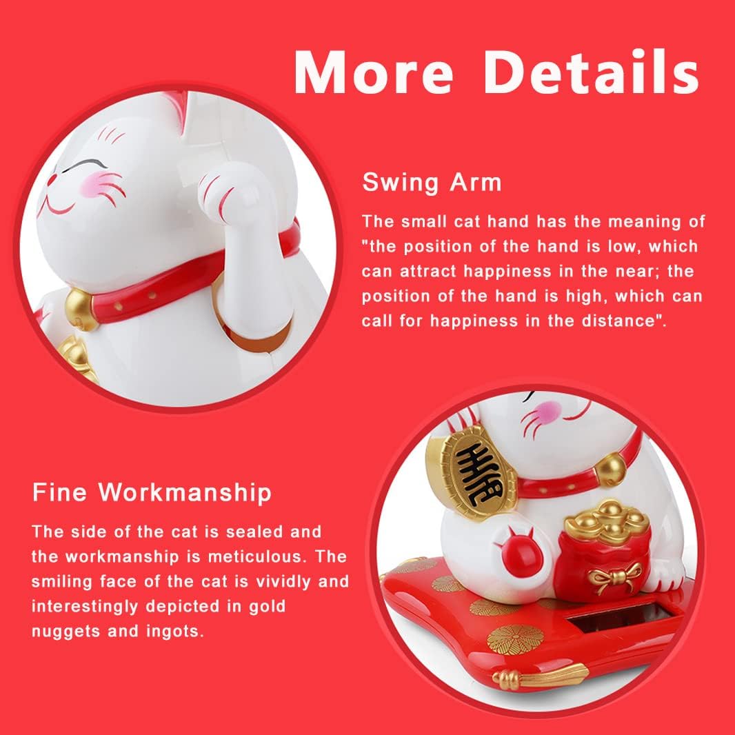 Solar Powered Waving Lucky Cat Cute Waving Cat Good Luck Wealth Welcoming Cats for Home or Office Display, Car Decoration.(Yellow)