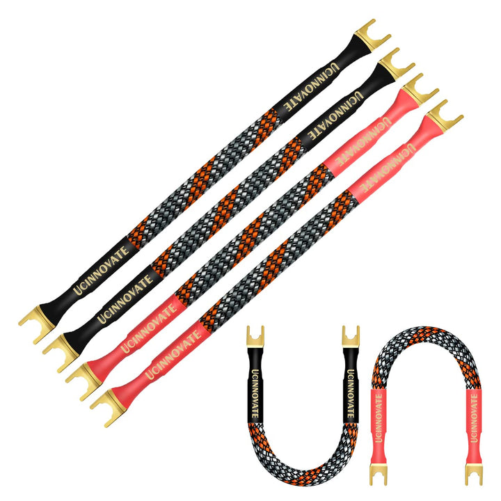 4 x HiFi OFC Speaker Jumper Cable with Spade, 21cm Speaker Cable Bridge Bi-Wire Speaker Jumper Plates, 11AWG Cable Bridge to Speaker Cable Terminals with 8 Gold Plated Spade