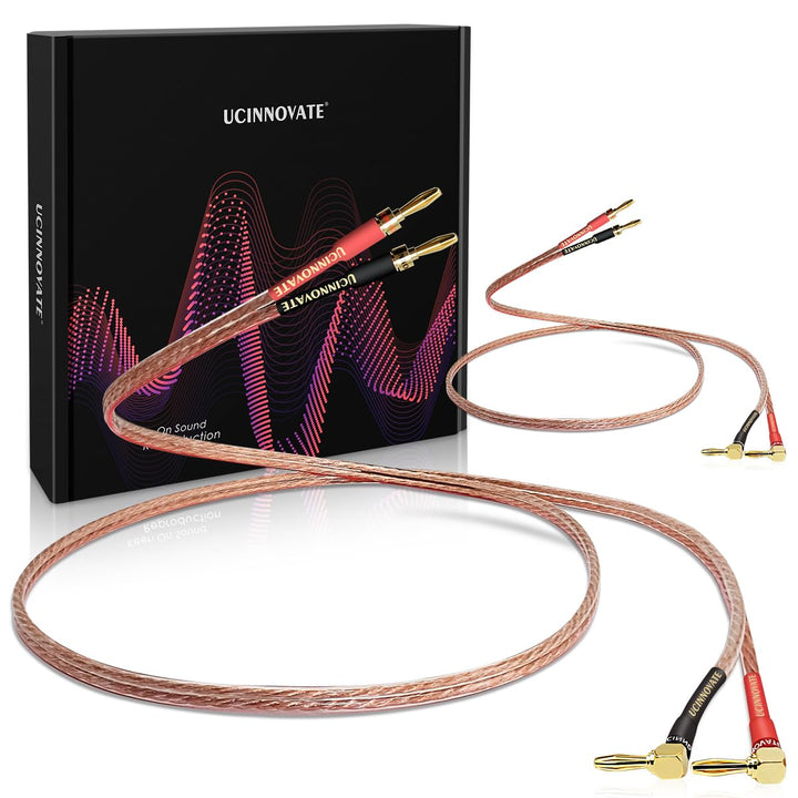 2 Pack 13 AWG Speaker Wire with Banana Plugs, 2X 3m HiFi Speaker Cable with Gold-Plated Right Angle Banana Plugs to Banana Plugs Audio Cable Speaker Cord for Audiophile (3m / 9.8FT)