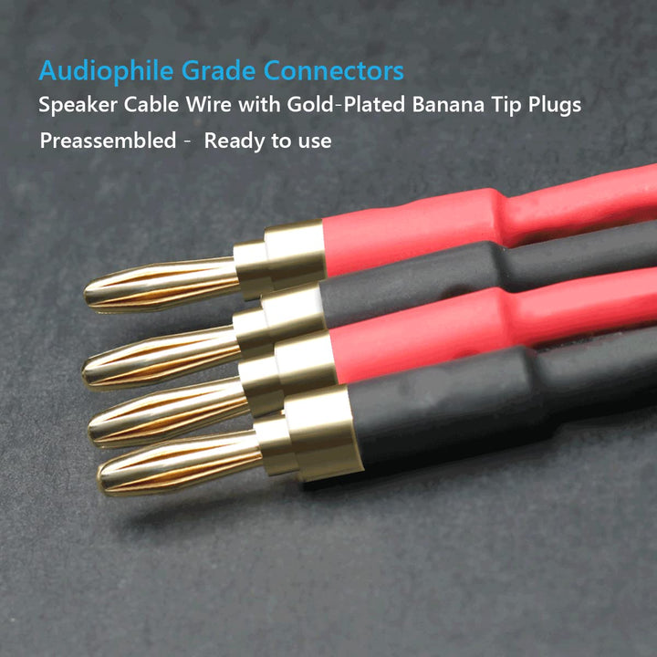 2 Pack 13 AWG Speaker Wire with Banana Plugs, 2X 3m HiFi Speaker Cable with Gold-Plated Right Angle Banana Plugs to Banana Plugs Audio Cable Speaker Cord for Audiophile (3m / 9.8FT)