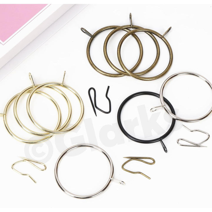 30 Sets 42mm/1.7inch Black Metal Drapery Curtain Hanging Rings Set, Includes 30pcs Curtain Rings and 30pcs Drapery Pin Hooks, Drape Sliding Eyelet Rings for Sliding Window Bathroom Door