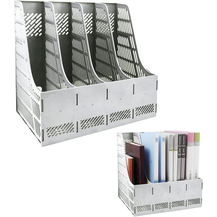 Sturdy Magazine Holder Organizer Desktop 4 Compartment File Holders Frames File Dividers Document Storage Rack Literature Organizer for Office Home School Gray