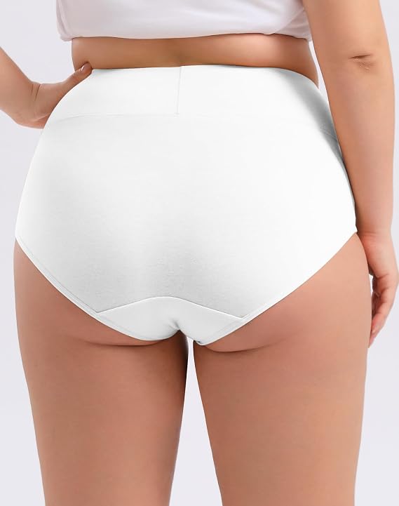Women's Plus Size XL-5XL Full Coverage Underwear High Waisted Cotton Panties 4-Pack 4XL