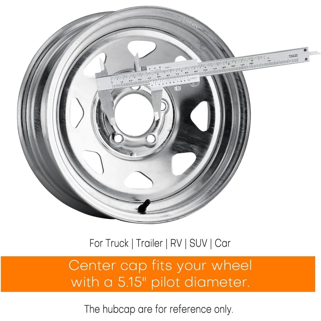 4Pcs 5.15inch Trailer Wheel Center Caps Fit 5.15" Center Bore Truck Trailer RV SUV Wheels Rims, Carbon Steel Chrome Silver Hub Covers