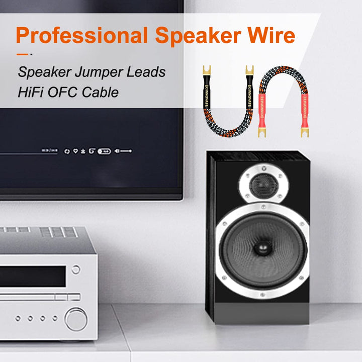 4 x HiFi OFC Speaker Jumper Cable with Spade, 21cm Speaker Cable Bridge Bi-Wire Speaker Jumper Plates, 11AWG Cable Bridge to Speaker Cable Terminals with 8 Gold Plated Spade