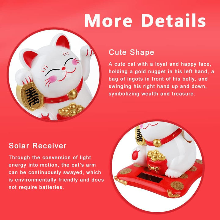 Solar Powered Waving Lucky Cat Cute Waving Cat Good Luck Wealth Welcoming Cats for Home or Office Display, Car Decoration.(Yellow)