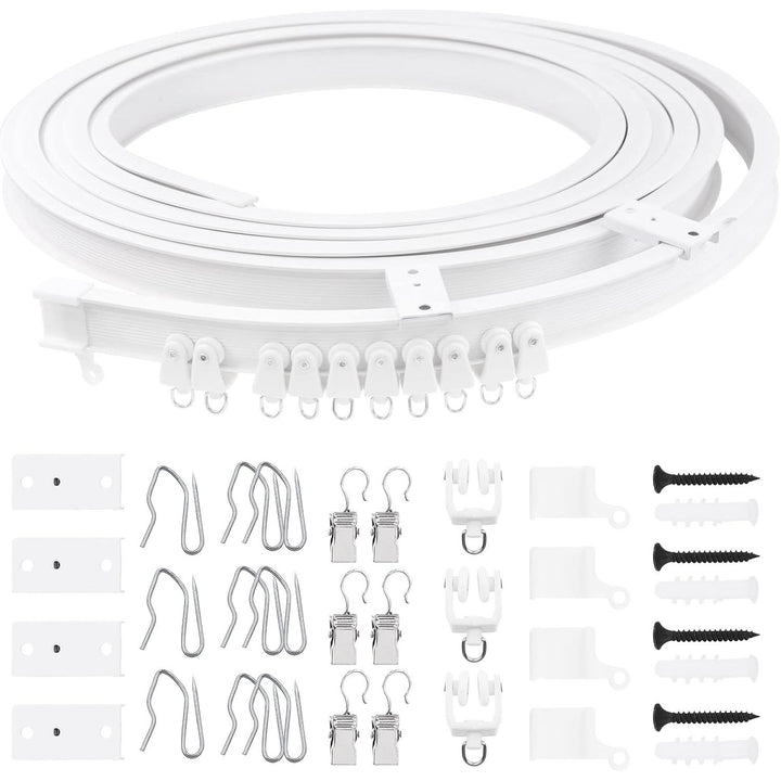 155Pcs 5M/16.4ft White Bendable Curved Ceiling Curtain Track Set, Includes 40Pcs 3.5CM Curtain Hooks, 40Pcs Curtain Clips for U Shape L Shape Shower Curtains Bay Window Room Divider