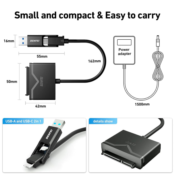 SATA to USB 3.0 Cable, USB 3.0 to SATA III Hard Drive Adapter Compatible for 2.5 3.5 Inch HDD/SSD Hard Drive Disk with 12V/2A Power Adapter, Support UASP