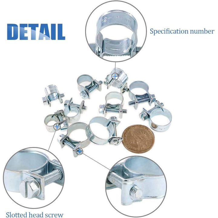 120Pcs 10 Size Mini Fuel Injection Style Hose Clamp Assortment Kit For Diesel Petrol Pipe