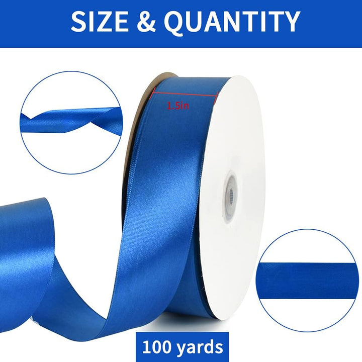 1-1/2 Inch (40mm) x 100 Yards Royal Blue Wide Satin Ribbon Solid Fabric Ribbon for Gift Wrapping Chair Sash Valentine's Day Wedding Birthday Party Decoration Hair Floral Craft Sewing