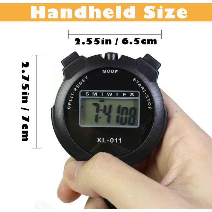 6-Pack Digital Sport Stopwatch Timer, Electronic Large Display with Date Time and Alarm Function, Multi-Function Sports Coaches Fitness Coaches and Referees Black