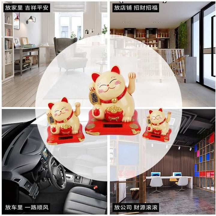 Solar Powered Waving Lucky Cat Cute Waving Cat Good Luck Wealth Welcoming Cats for Home or Office Display, Car Decoration.(Yellow)