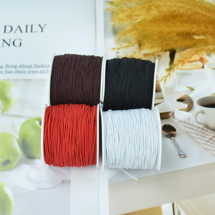 1mm x 110 Yards Black Elastic String for Bracelet Jewelry Making, Stretchy Cord for Bracelets, Rattail Macrame Necklaces Bulk Beading Thread Kumihimo