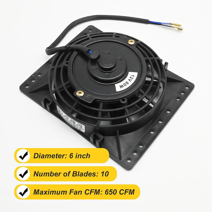 6'' Inch Small Slim Push Pull Electric Cooling Fan, Black Radiator Oil Cooler Mount Kit, Plastic Electric Fan with Mount Kit for Cooling the Entire Engine Bay