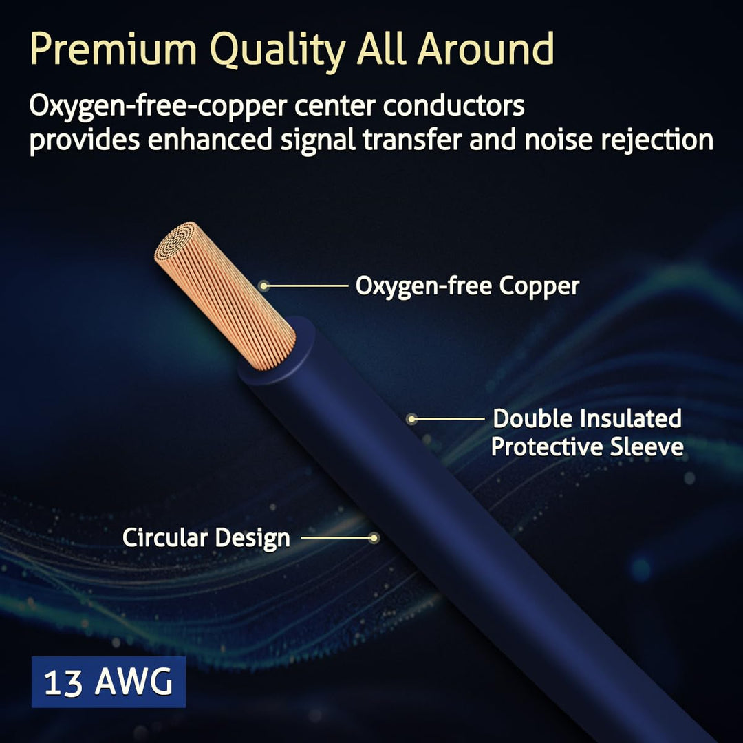 RCA Audio Cable for Amplifier, 13 AWG 30cm 2 Pack RCA to RCA Plug Cold Welding Oxygen Free Copper RCA Speaker Cable with Gold-Plated Plug, Heavy-Duty Blue 1FT OFC HiFi for amp Home Theater