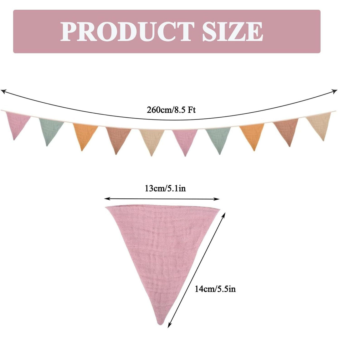 Pennant Banner Flags, 8.5 Ft Pennant Bunting Banner, Triangle Cotton Baby Bunting Flag for Nursery, Double Sided Colorful Banner Garland Flags for Baby Birthday Boho Shower Party Event (Morandi Beige)