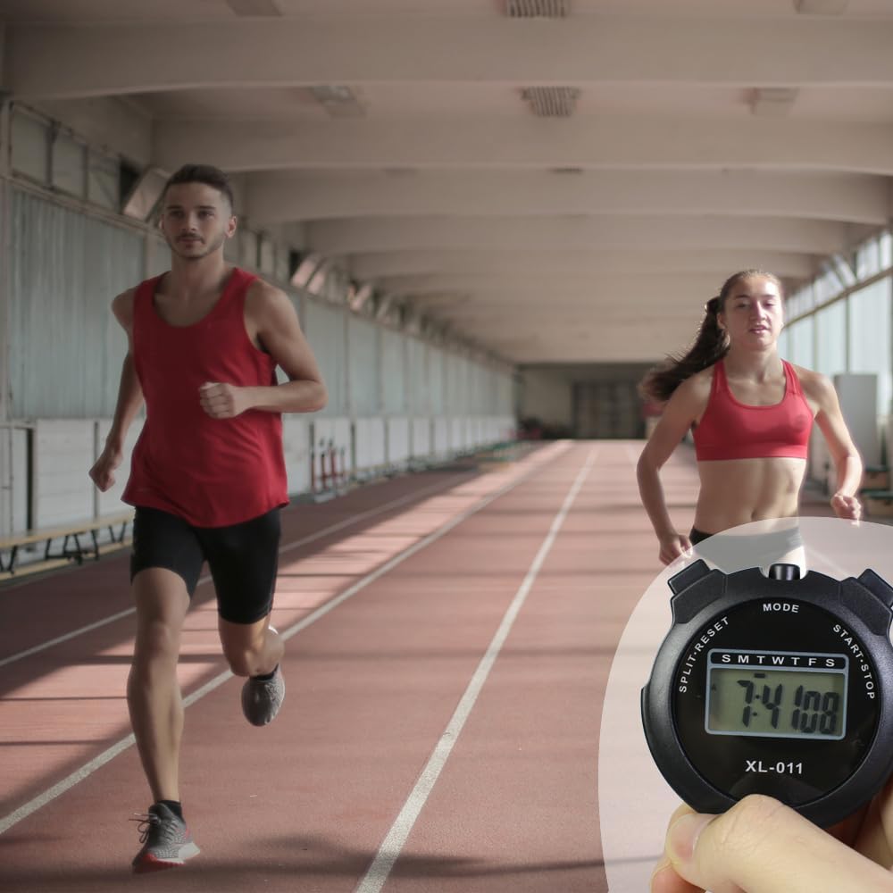 6-Pack Digital Sport Stopwatch Timer, Electronic Large Display with Date Time and Alarm Function, Multi-Function Sports Coaches Fitness Coaches and Referees Black