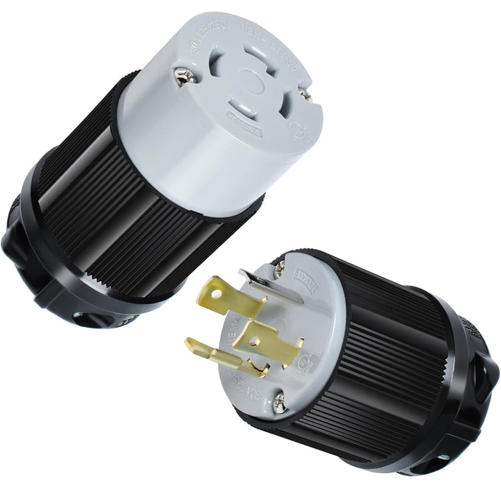 L14-30 L14-30R Locking Connector and L14-30P Female Plug Set, 30 Amp, 125/250V, 3 Pole 4 Wire, 7500W Generator Twist Locking Plug Connector