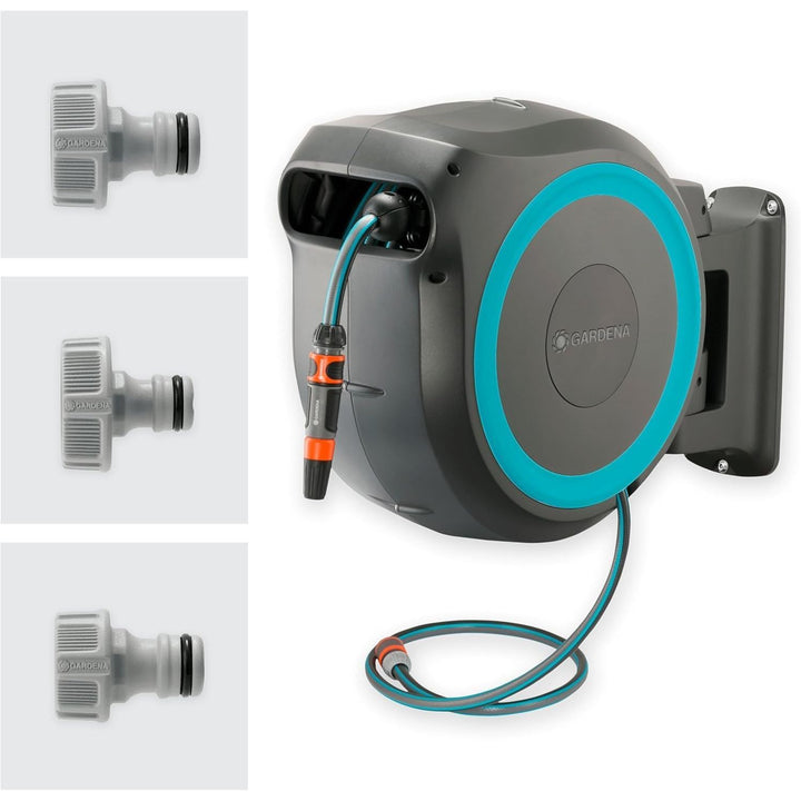 Gardena 82 Foot Wall Mounted Retractable Hose Reel With Hose, 18620