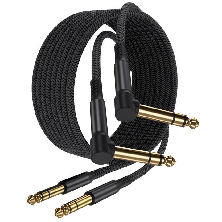 1/4 Inch TRS Instrument Cable 3.3FT 2Pack,Right-Angle to Straight 6.35mm Male Jack Stereo Audio Cord,6.35 Balanced Interconnect Line for Electric Guitar,Bass,Keyboard,Mixer,Amplifier