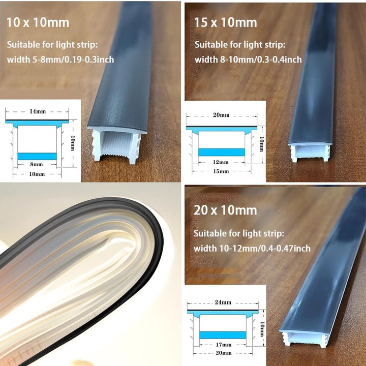 16.4ft Recessed Flexible LED Diffuser Channel, Silicone Black Bendable LED Diffuser Strip Light Tube Cover for 10-12mm Led Strip Lights for Living Room, Wall and Other Decoration (20 x 10mm)