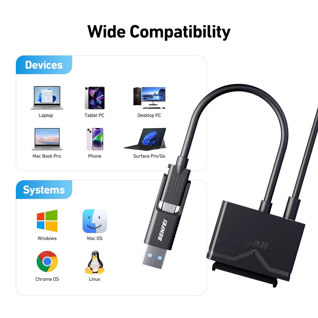 SATA to USB 3.0 Cable, USB 3.0 to SATA III Hard Drive Adapter Compatible for 2.5 3.5 Inch HDD/SSD Hard Drive Disk with 12V/2A Power Adapter, Support UASP