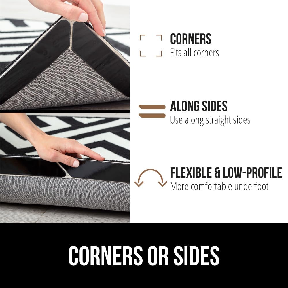 Rug Gripper Pads 16 Pack, Keep Area Rugs Corners from Curling and Bunching, Reusable Dual-Sided Flexible Sticky Pad Grips Floor and Holds Carpet in Place on Hardwood Floors