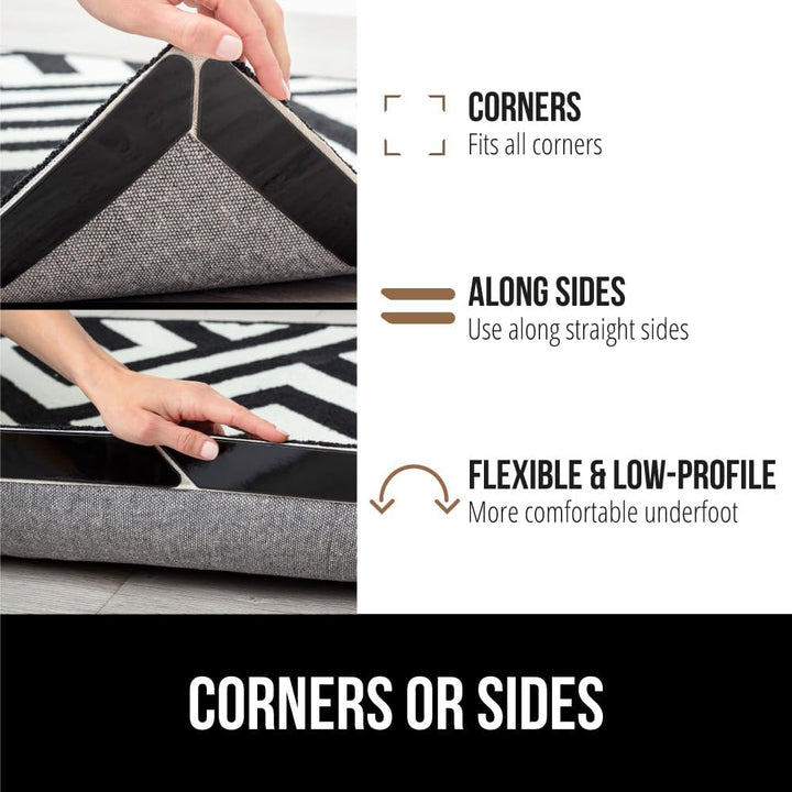 Rug Gripper Pads 16 Pack, Keep Area Rugs Corners from Curling and Bunching, Reusable Dual-Sided Flexible Sticky Pad Grips Floor and Holds Carpet in Place on Hardwood Floors
