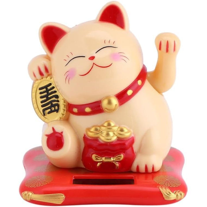Solar Powered Waving Lucky Cat Cute Waving Cat Good Luck Wealth Welcoming Cats for Home or Office Display, Car Decoration.(Yellow)