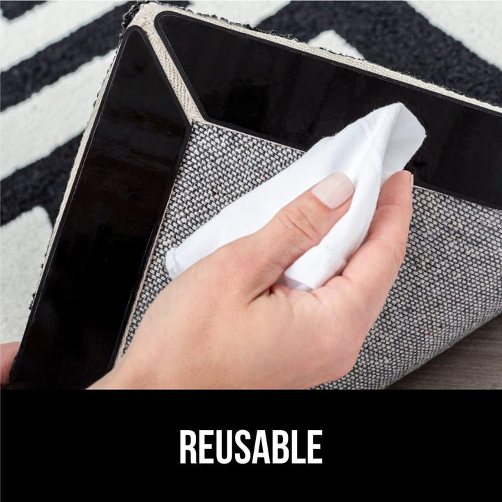 Rug Gripper Pads 16 Pack, Keep Area Rugs Corners from Curling and Bunching, Reusable Dual-Sided Flexible Sticky Pad Grips Floor and Holds Carpet in Place on Hardwood Floors