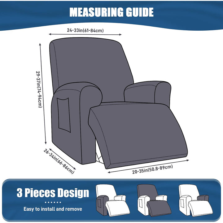 Stretch Recliner Couch Covers 3-Pieces Style Recliner Chair Covers Recliner Cover for Reclining Chair Slipcovers Feature Fitted Soft Washable (1 Seat, Milk White)