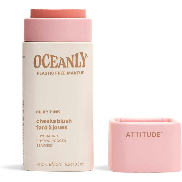 ATTITUDE Oceanly Lightweight Blush Stick, Titanium Dioxide-Free, EWG Verified, Plastic-Free, Vegan Makeup, Silky Pink, 8.5g