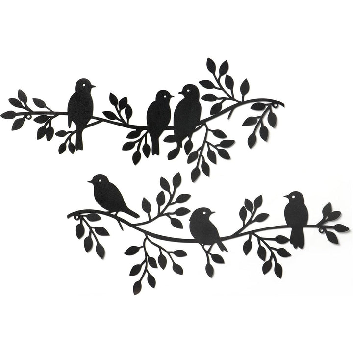 Metal Birds Wall Decor Art Leaves 6 Birds on Vine Olive Branch Iron Sculptures Silhouette Metal Hanging Ornament Bedroom Living Room Indoor Outdoor Decoration