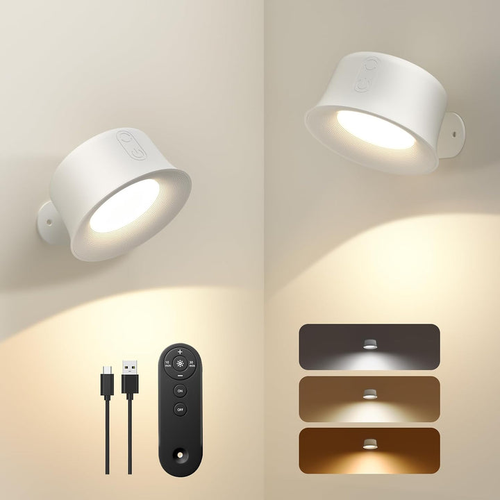 Wall Lights Cordless Wall Sconces Set of Two Rechargeable, 3 Colors