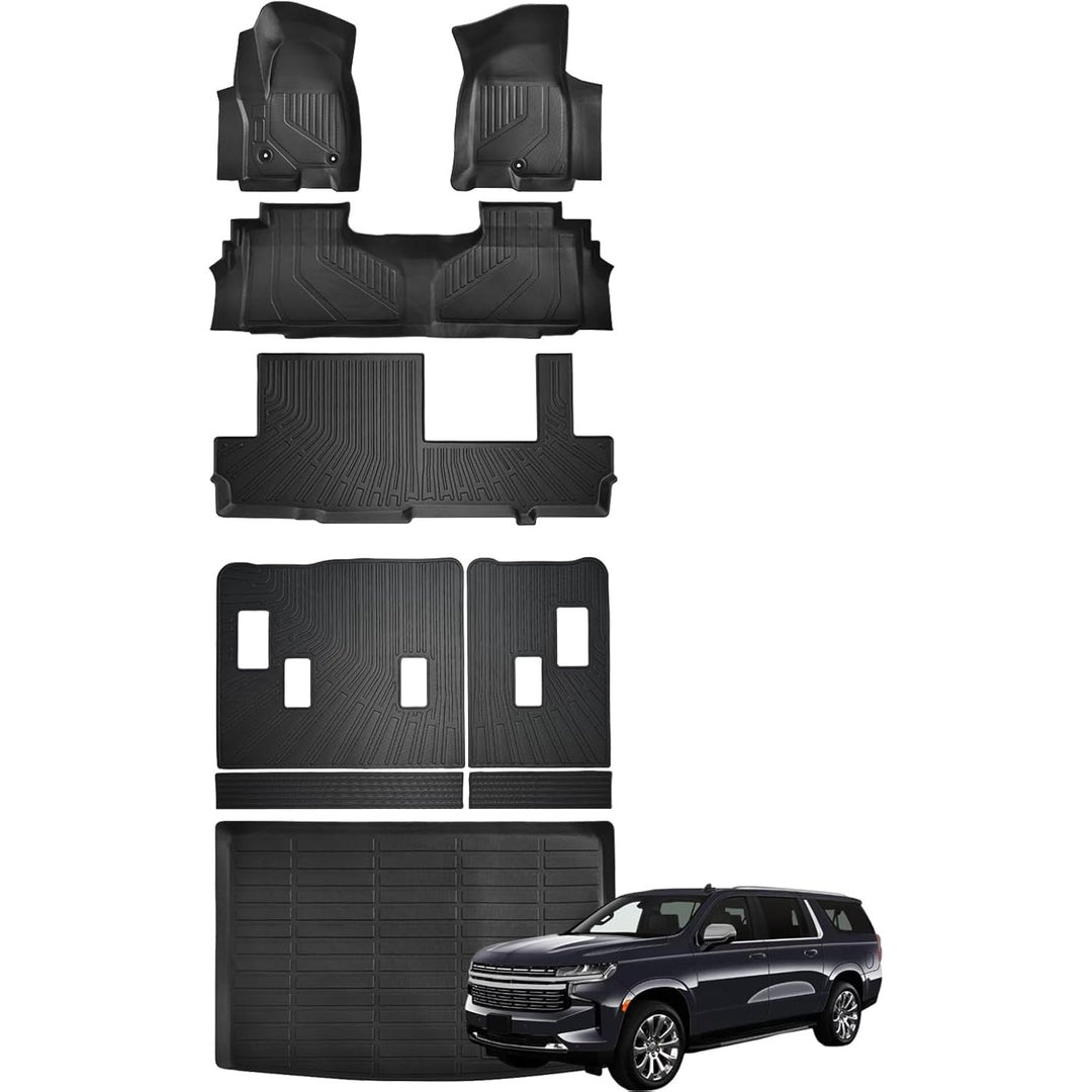 Floor Mats for Chevy Chevrolet Suburban/GMC Yukon XL 2024-2021 Floor Mats & Cargo Liner with Backrest Mat Full Set All Weather Protection TPE for Suburban Accessories (8seat)