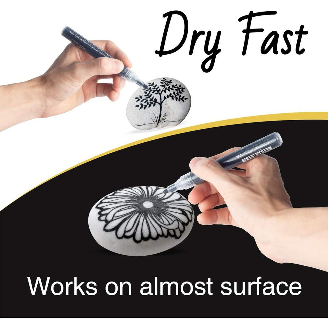 Black Acrylic Paint Markers: 8 Pack Black Paint pen, Acrylic Black Paint Marker for Rock Painting, Stone, Wood, Glass, Metallic, Ceramic, Graffiti, Paper, Drawing, Water-Based Paint pens Sets