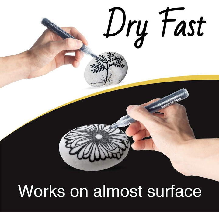 Black Acrylic Paint Markers: 8 Pack Black Paint pen, Acrylic Black Paint Marker for Rock Painting, Stone, Wood, Glass, Metallic, Ceramic, Graffiti, Paper, Drawing, Water-Based Paint pens Sets