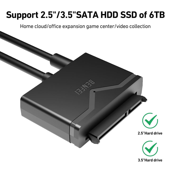 SATA to USB 3.0 Cable, USB 3.0 to SATA III Hard Drive Adapter Compatible for 2.5 3.5 Inch HDD/SSD Hard Drive Disk with 12V/2A Power Adapter, Support UASP