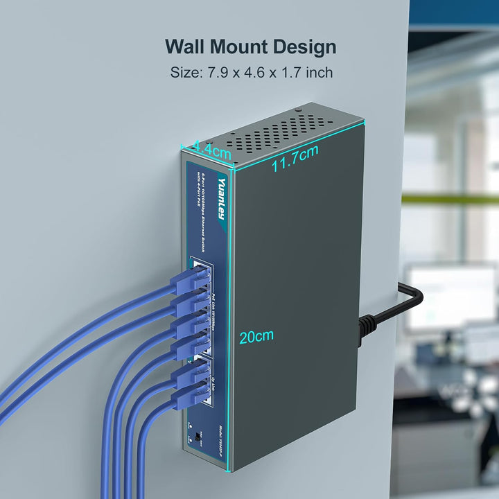 4 Port PoE Switch with 2 Ethernet Uplink, 4 Port PoE+ 100Mbps, 78W 802.3af/at, Extend Function, One-Key VLAN, Metal, Desktop & Wall-Mount, Unmanaged Plug and Play
