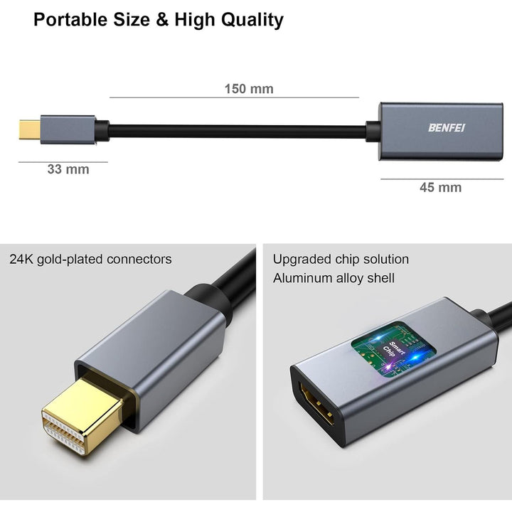 Mini DisplayPort to HDMI Adapter 4K, Thunderbolt 2 to HDMI Adapter Compatible for MacBook Air/Pro, Microsoft Surface Pro/Dock, Monitor, Projector[Gold-Plated Connectors& Aluminium Shell]
