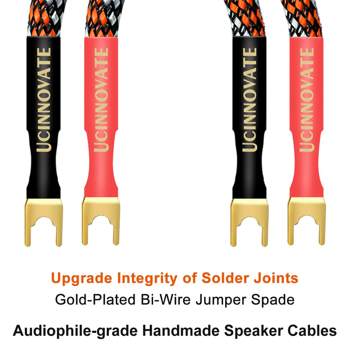 4 x HiFi OFC Speaker Jumper Cable with Spade, 21cm Speaker Cable Bridge Bi-Wire Speaker Jumper Plates, 11AWG Cable Bridge to Speaker Cable Terminals with 8 Gold Plated Spade
