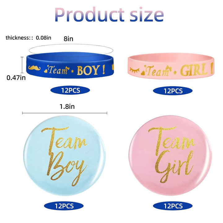 48 Piece Gender Reveal Bracelets Set, Includes 24 Piece Gender Reveal Button Pin 24 Piece Gender Reveal Bracelet Team Boy Girl Wristband for Baby Shower Gender Reveal Party Favors Supplies