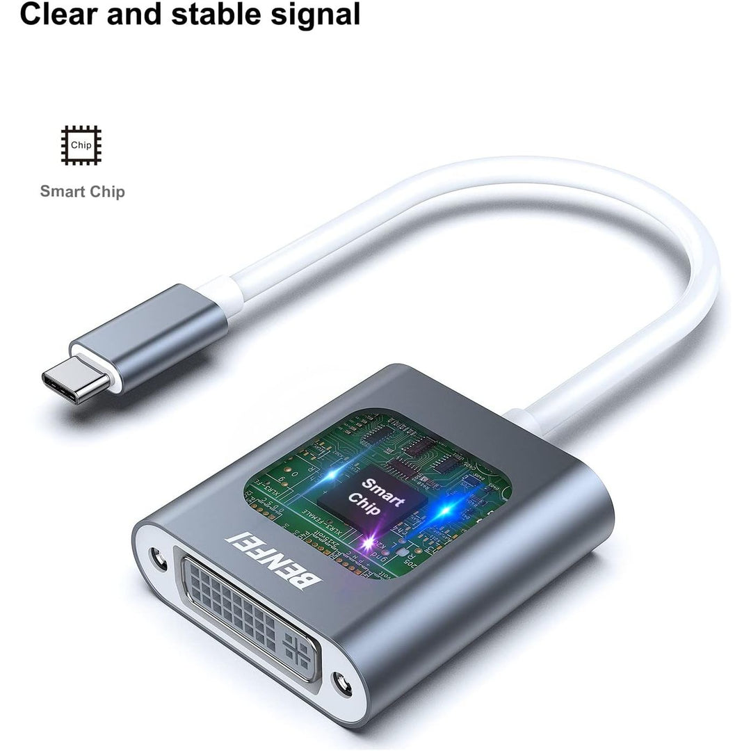 USB C to DVI Adapter, Type-C to DVI Adapter [Thunderbolt 3/4 Compatible] with iPhone 15 Pro/Max, MacBook Pro/Air 2023, iPad Pro, iMac, S23, XPS 17, Surface Book 3 and More - Grey