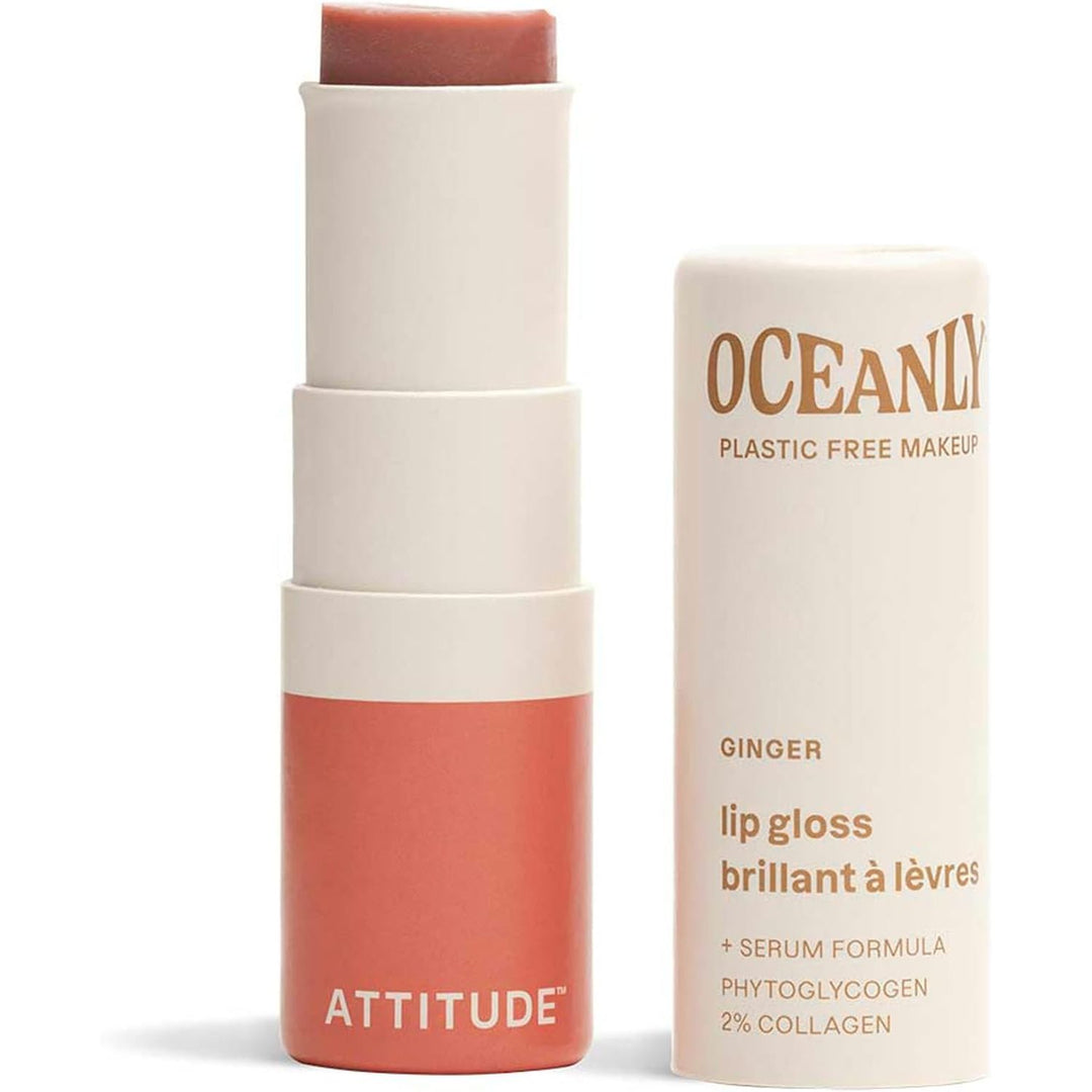 ATTITUDE Oceanly Sheer Lip Gloss Stick, EWG Verified, Titanium Dioxide-Free, Vegan Makeup & Beauty, Plastic-Free, Ginger, 3.4g
