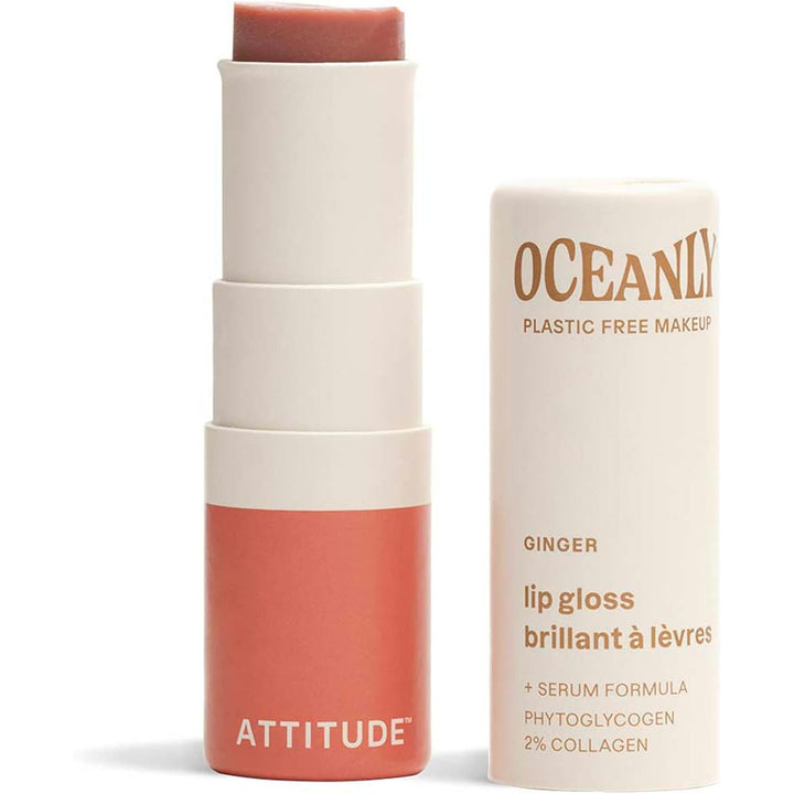 ATTITUDE Oceanly Sheer Lip Gloss Stick, EWG Verified, Titanium Dioxide-Free, Vegan Makeup & Beauty, Plastic-Free, Ginger, 3.4g