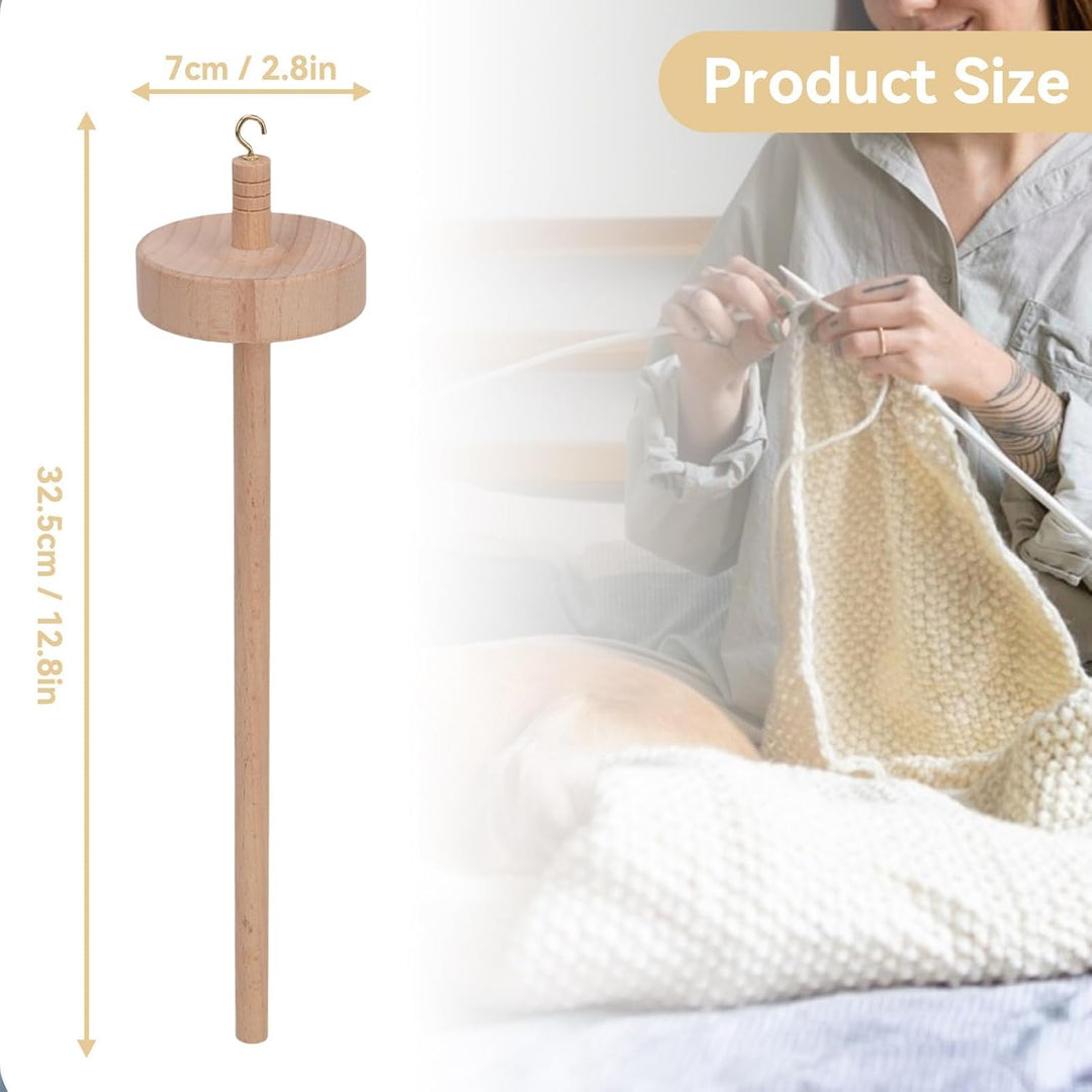 Drop Spindle for Spinning Yarn, 12.8in Wooden Drop Spindle Holder Top Whorl Drop Spindle Yarn Spinning Wheel for Beginners Sewing, Drop Spindle Bottom Whorl for Sewing Projects