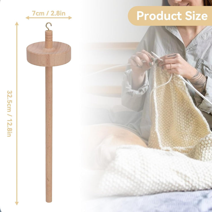 Drop Spindle for Spinning Yarn, 12.8in Wooden Drop Spindle Holder Top Whorl Drop Spindle Yarn Spinning Wheel for Beginners Sewing, Drop Spindle Bottom Whorl for Sewing Projects