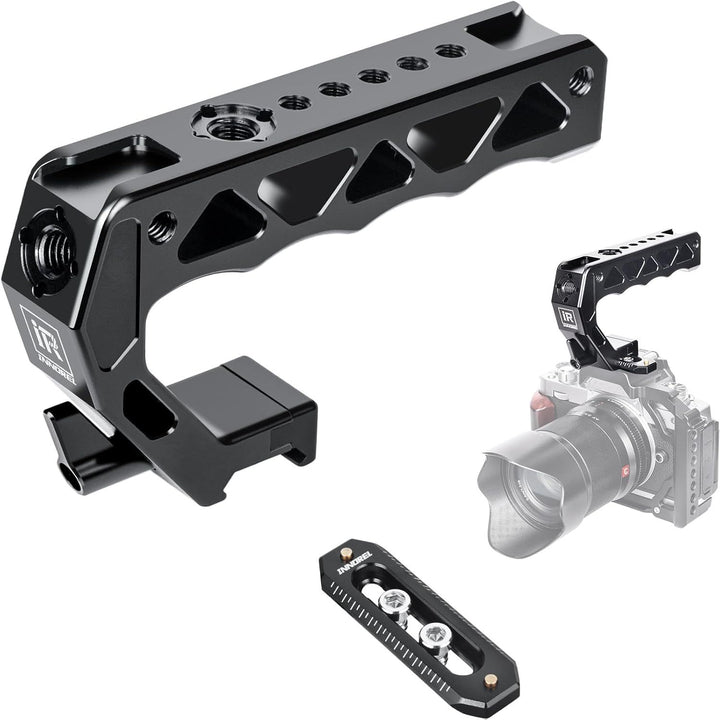 NH130 Top Handle and NATO Rail Kit, Comfort Ergonomic CNC Aluminum Alloy Grip, with Quick Release NATO Clamp, 3 Cold Shoes and 1/4" 3/8" ARRI Threads, for Camera Cage Video Rig, Max Load 10kg