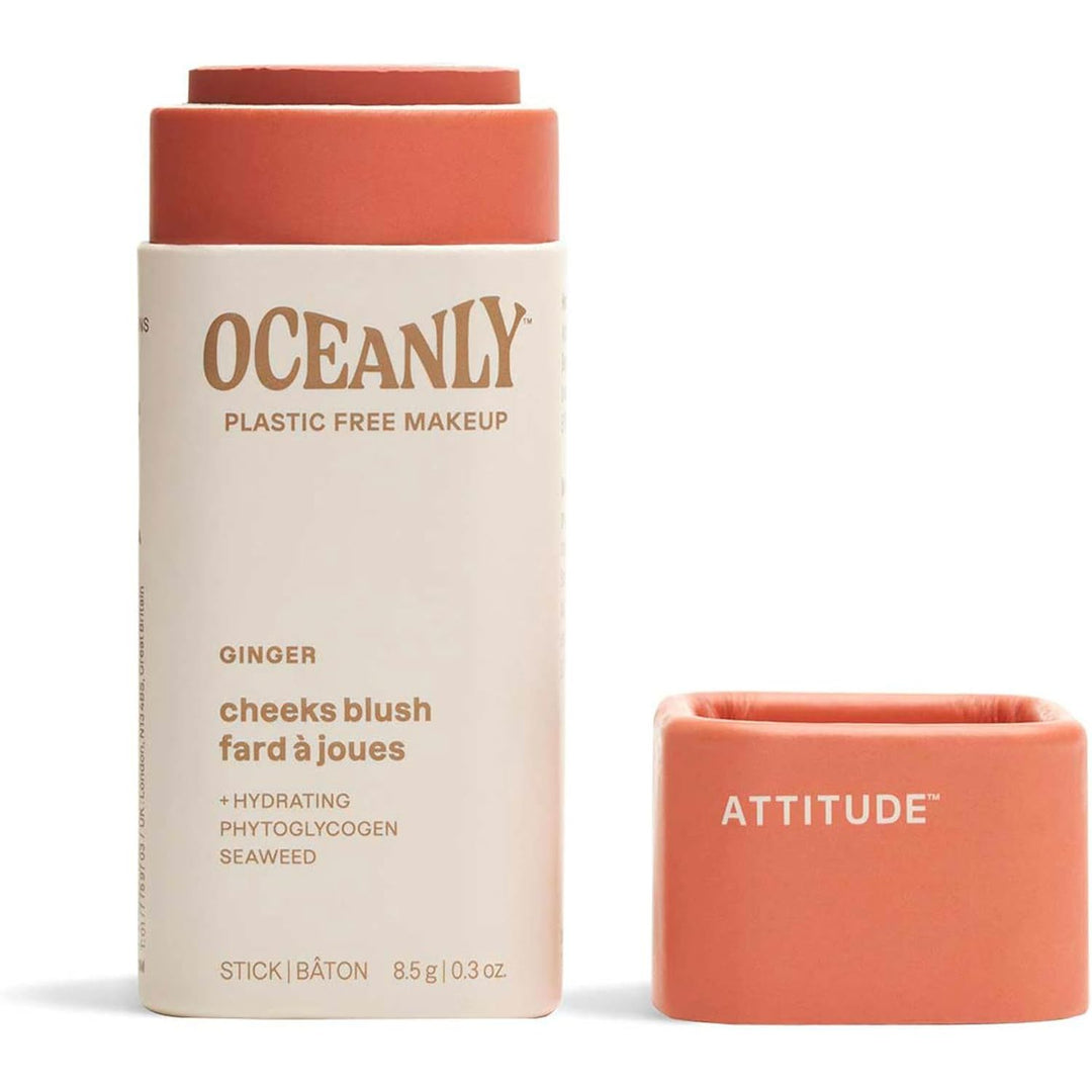 ATTITUDE Oceanly Lightweight Blush Stick, Titanium Dioxide-Free, EWG Verified, Plastic-Free, Vegan Makeup, Ginger, 8.5g