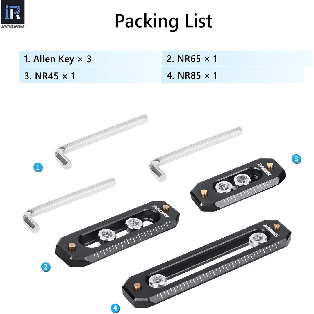 3 Packs Quick Release NATO Rail Set 45/65/85mm Long Lightweight NATO Rails with 1/4" Screws and Anti Drop Safety Pins for Camera Cage, Field Monitor Mount, NATO Clamp Top Handle Side Handle